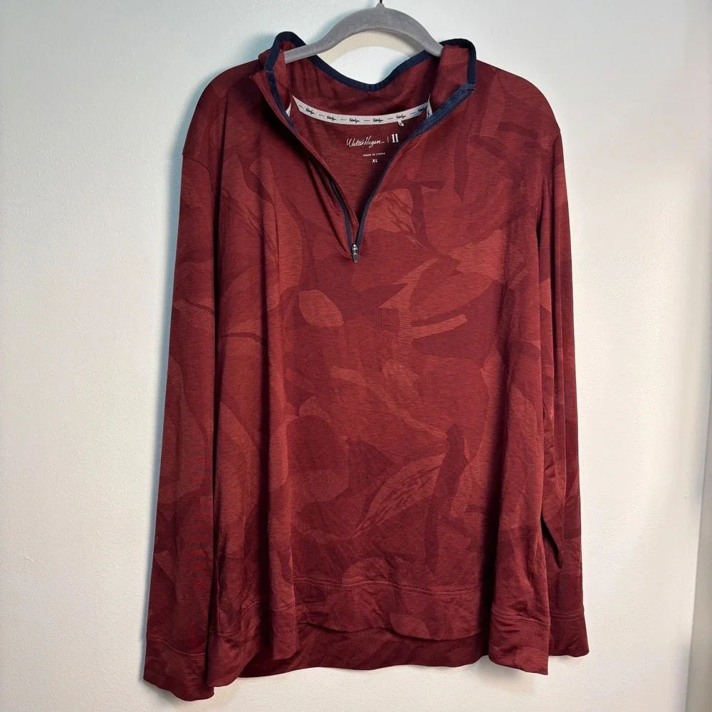 Walter Hagen Men's XL Golf Pullover Quarter Zip Floral Performance Soft Red